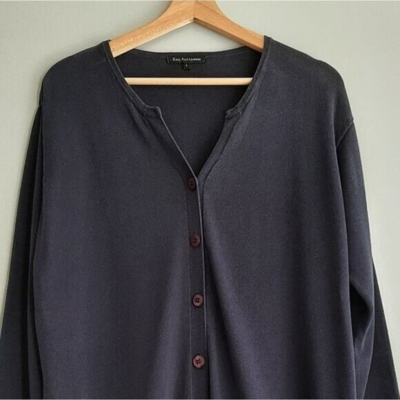 ERIC ALEXANDRE Cardigan Button Down Fine Knit Navy Sz L - Picture 2 of 7